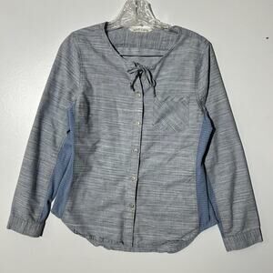 Woolrich Royal Blue Button Up Long Sleeve Neck Tie Blouse Women’s Size Small